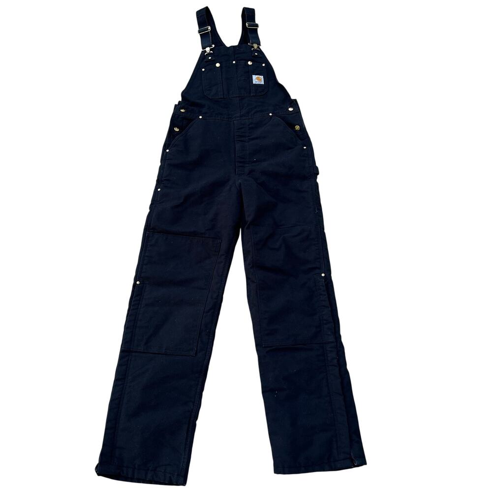 Carhartt Black Bib Overalls thermal lined men’s size 36x34 double knee USA Made